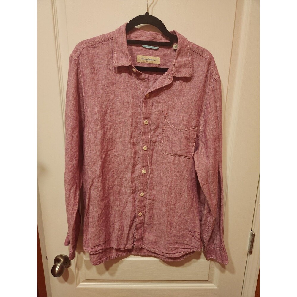 Tommy Bahama Mens L Linen Long Sleeve Button Front Shirt Island Purple Relax